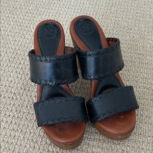 Johnston & Murphy Black and Brown Wedge Sandals